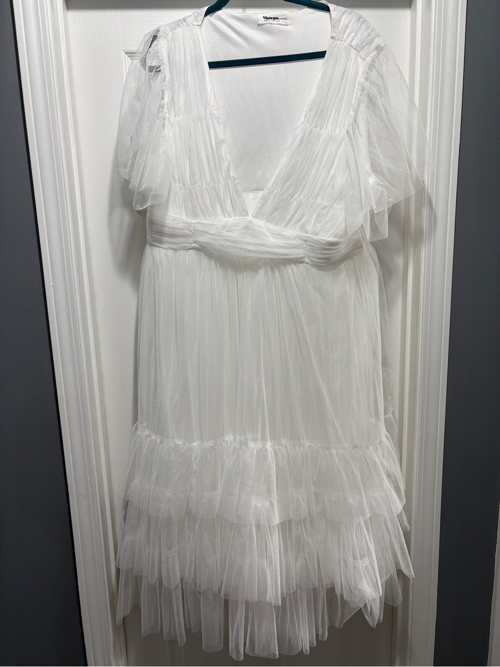 Showpo White Sheer Ruffle Midi Dress